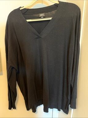 INC International Concepts Black V-Neck Lightweight Sweater